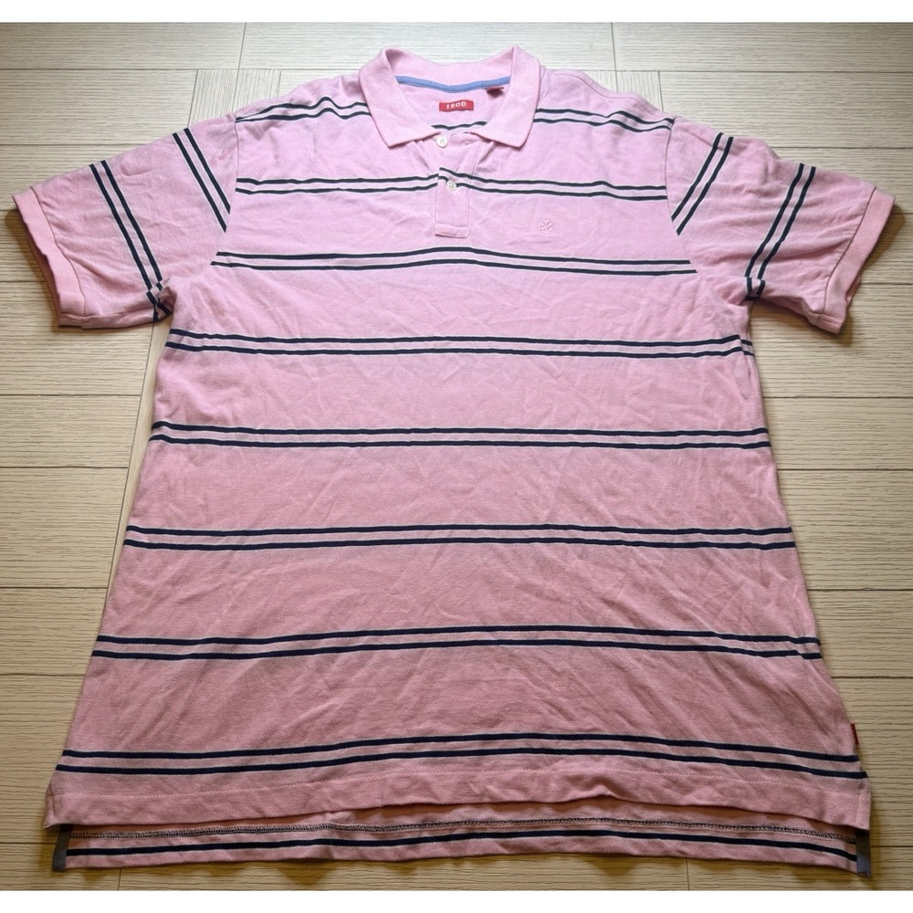Izod shirt men's‎ XXL pink navy stripe short sleeve polo preppy 100% cotton